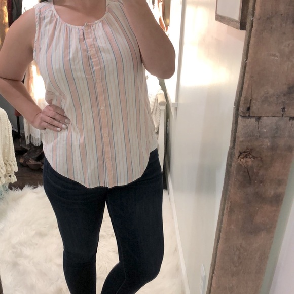 Lucky brand large striped button down cotton top - Picture 1 of 7